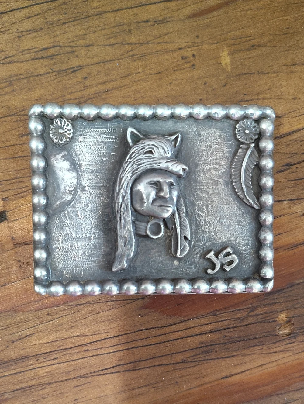 Vintage Western Boho Headdress Belt Buckle By James Shay Silversmith Sterling